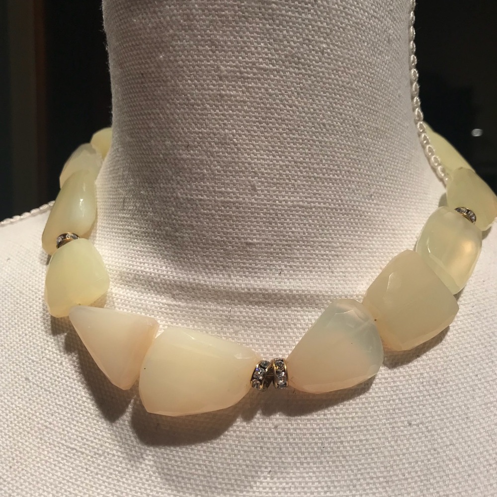 Chrysoprase, Swarovski Crystal and Gold Necklace